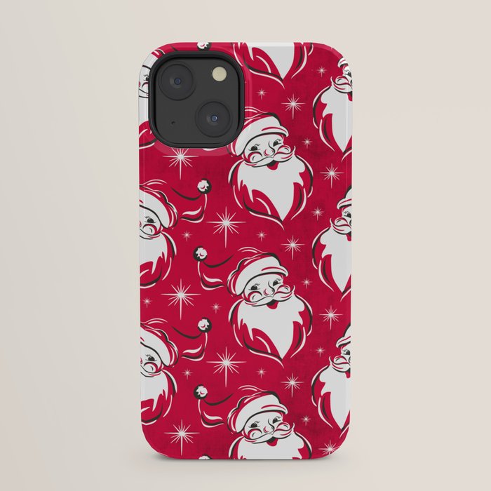 Tis The Season Retro Santa Red White Pattern iPhone Case