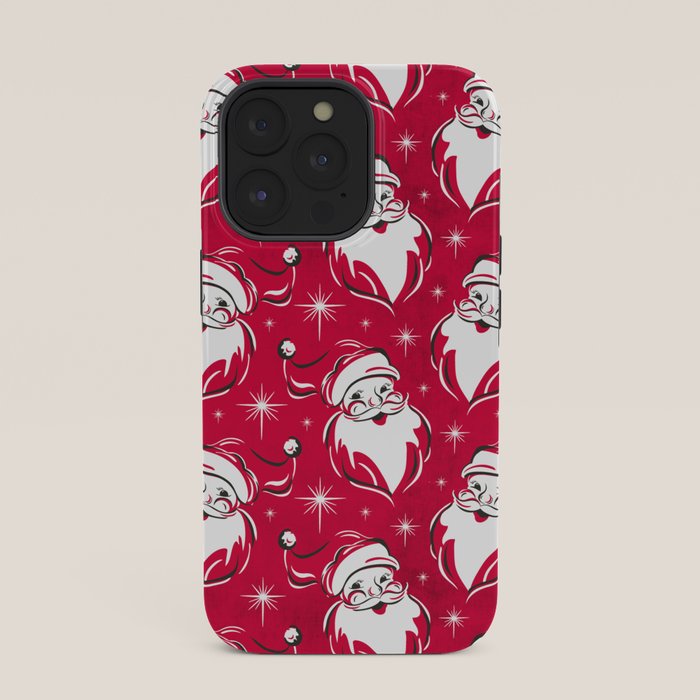 Tis The Season Retro Santa Red White Pattern iPhone Case