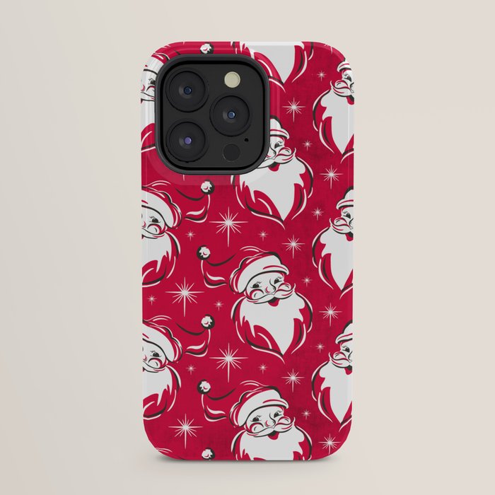 Tis The Season Retro Santa Red White Pattern iPhone Case