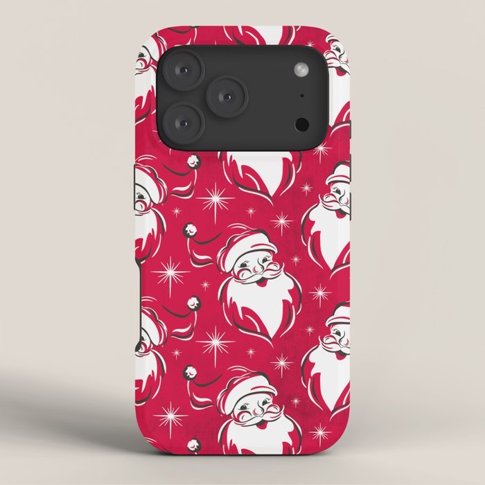 Tis The Season Retro Santa Red White Pattern iPhone Case