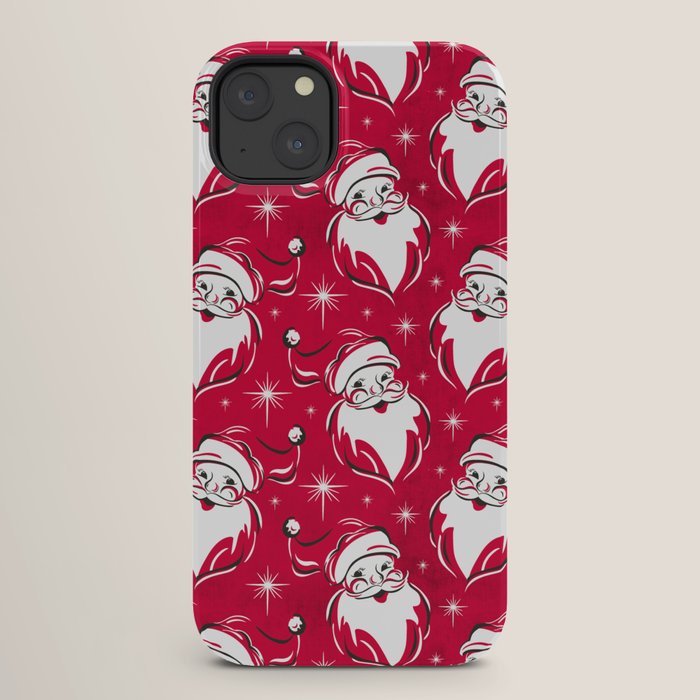 Tis The Season Retro Santa Red White Pattern iPhone Case