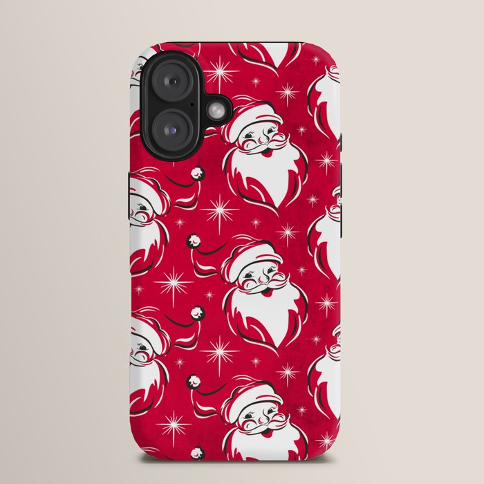 Tis The Season Retro Santa Red White Pattern iPhone Case
