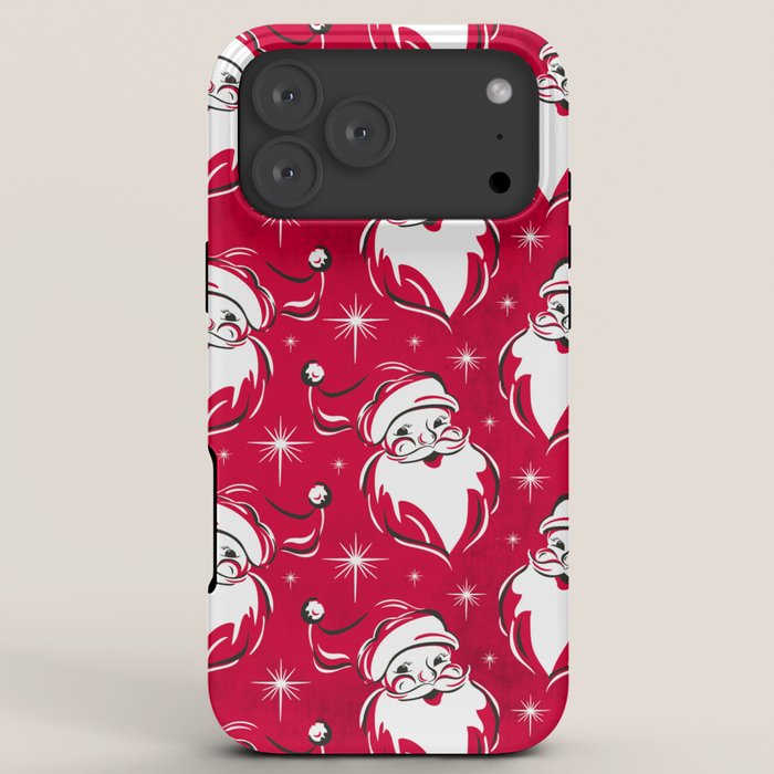 Tis The Season Retro Santa Red White Pattern iPhone Case