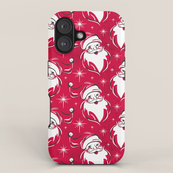 Tis The Season Retro Santa Red White Pattern iPhone Case