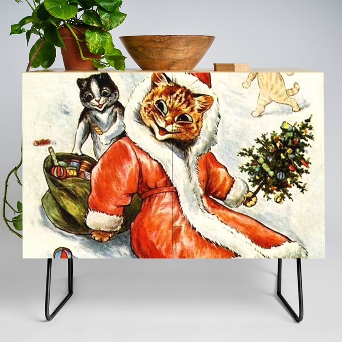 To Wish You A Merry Christmas' by Louis Wain Credenza