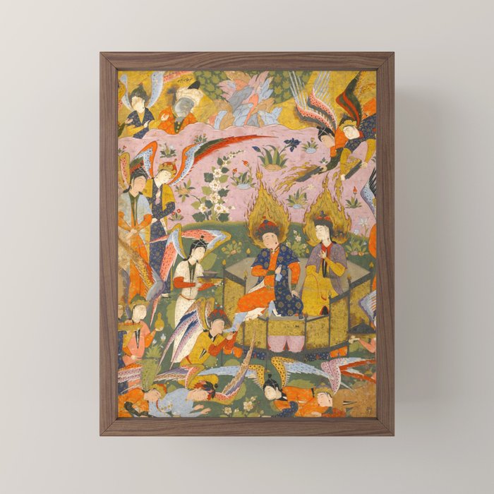(Book of omens) Angels bow before Adam and Eve in Paradise Islamic Antique Art  Mini Art Print