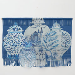 4 Four 4 Blue and White Ginger Jars  Wall Hanging