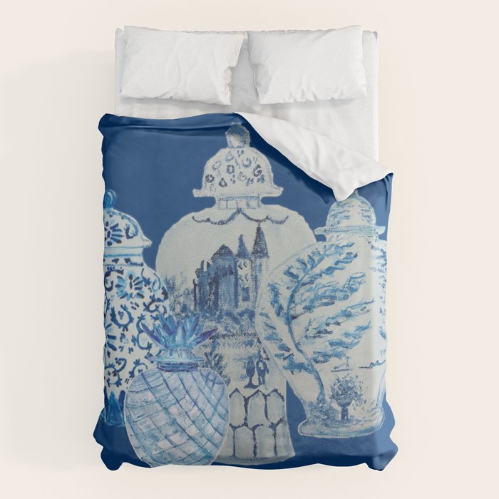 4 Four 4 Blue and White Ginger Jars  Duvet Cover