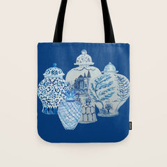 4 Four 4 Blue and White Ginger Jars  Tote Bag