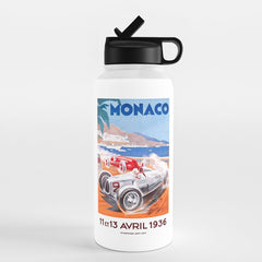 1936 Monaco Grand Prix Race Poster  Water Bottle