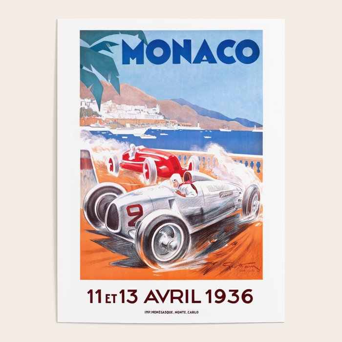 1936 Monaco Grand Prix Race Poster  Poster