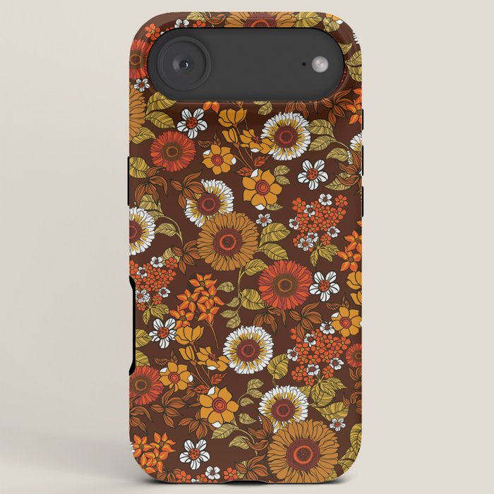 70s retro ditzy flowers, boho, browns, orange, hippie iPhone Case