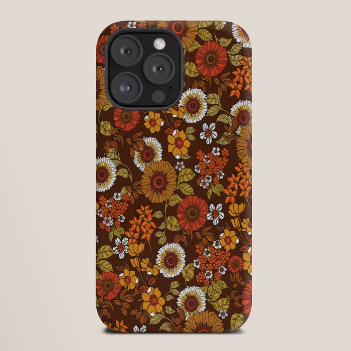 70s retro ditzy flowers, boho, browns, orange, hippie iPhone Case