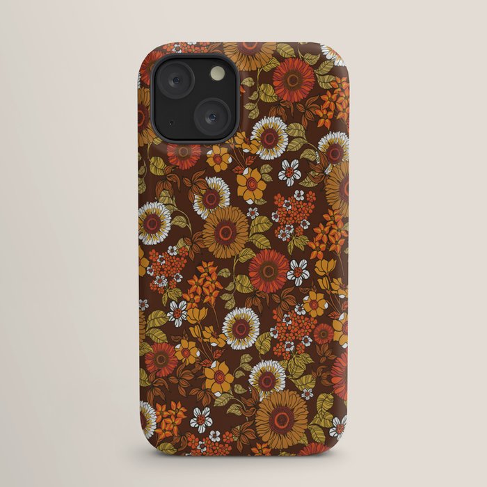 70s retro ditzy flowers, boho, browns, orange, hippie iPhone Case