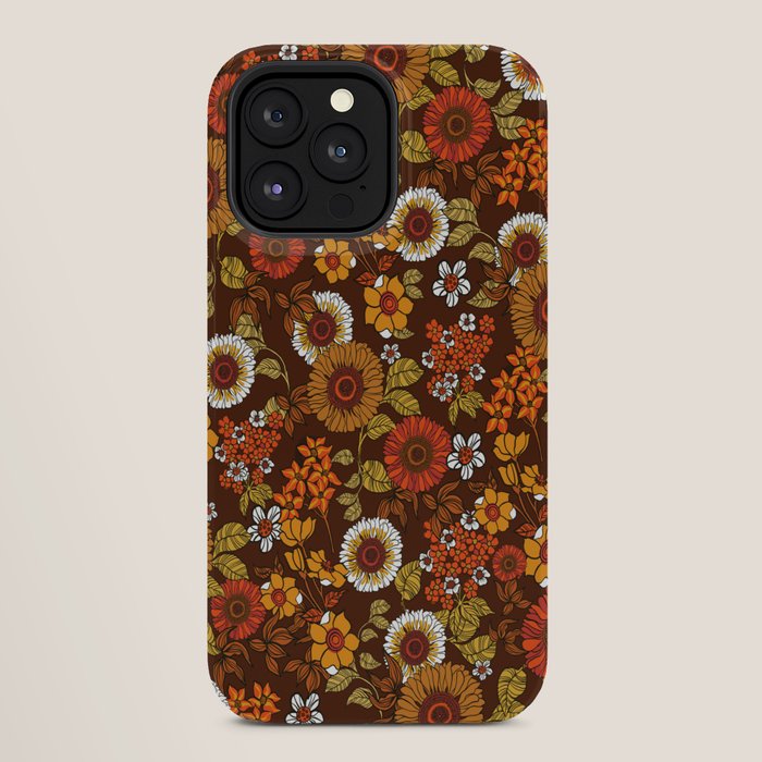70s retro ditzy flowers, boho, browns, orange, hippie iPhone Case