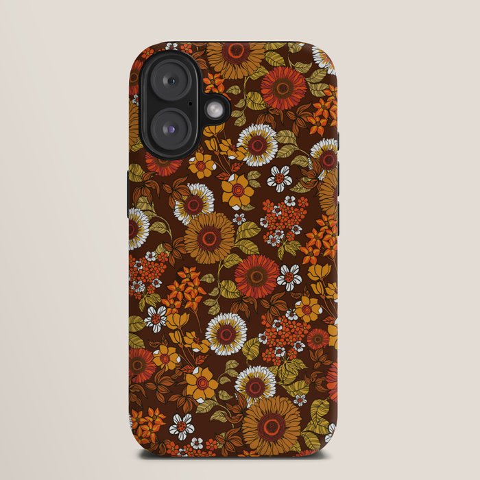 70s retro ditzy flowers, boho, browns, orange, hippie iPhone Case