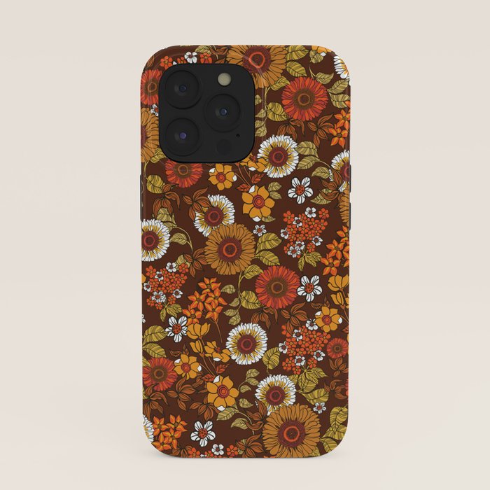 70s retro ditzy flowers, boho, browns, orange, hippie iPhone Case