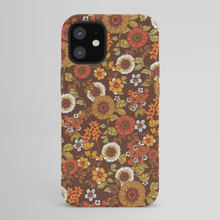 70s retro ditzy flowers, boho, browns, orange, hippie iPhone Case