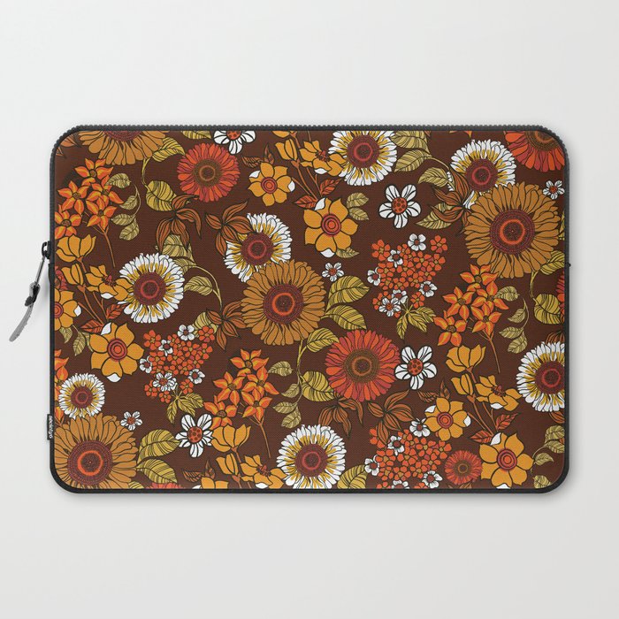 70s retro ditzy flowers, boho, browns, orange, hippie Laptop Sleeve