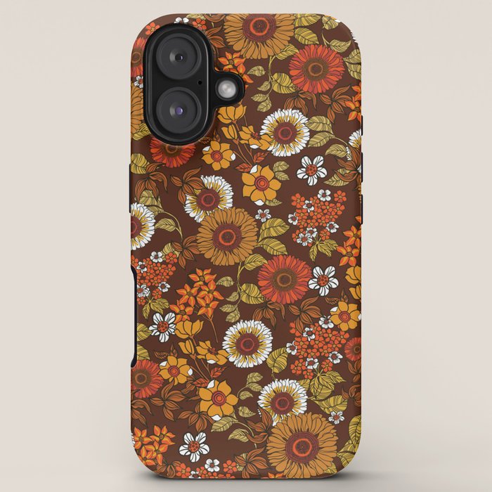 70s retro ditzy flowers, boho, browns, orange, hippie iPhone Case