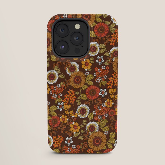 70s retro ditzy flowers, boho, browns, orange, hippie iPhone Case