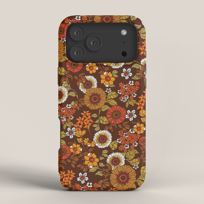 70s retro ditzy flowers, boho, browns, orange, hippie iPhone Case
