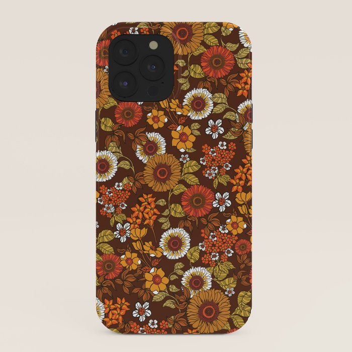 70s retro ditzy flowers, boho, browns, orange, hippie iPhone Case