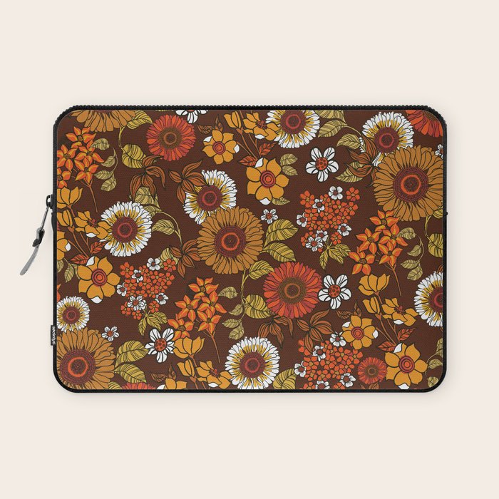 70s retro ditzy flowers, boho, browns, orange, hippie Laptop Sleeve