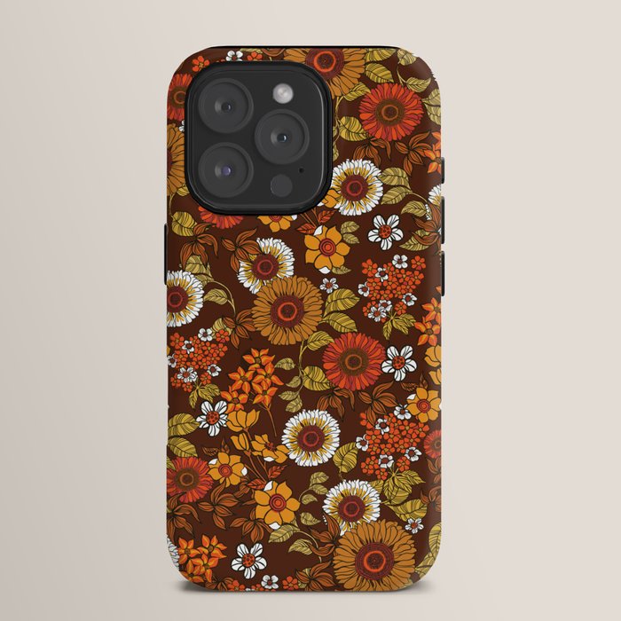 70s retro ditzy flowers, boho, browns, orange, hippie iPhone Case