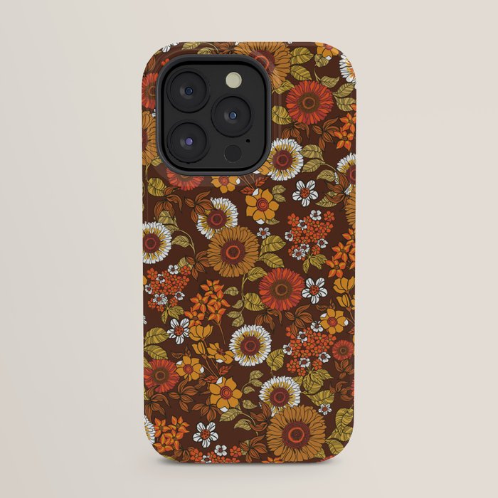 70s retro ditzy flowers, boho, browns, orange, hippie iPhone Case
