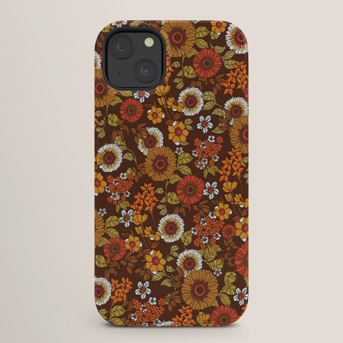 70s retro ditzy flowers, boho, browns, orange, hippie iPhone Case