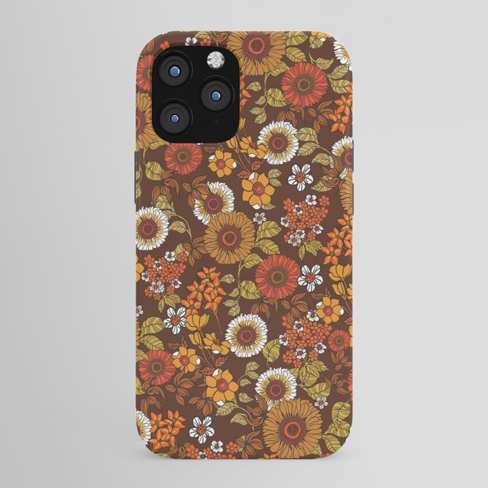 70s retro ditzy flowers, boho, browns, orange, hippie iPhone Case