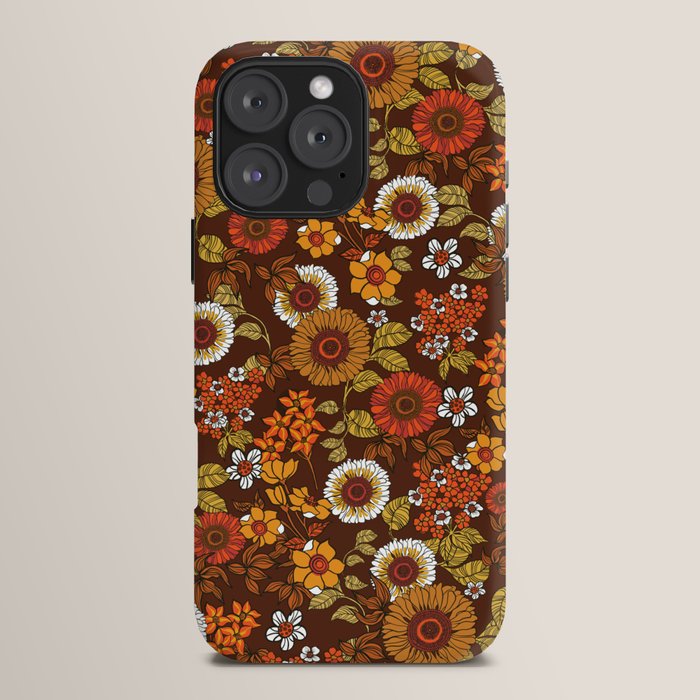 70s retro ditzy flowers, boho, browns, orange, hippie iPhone Case