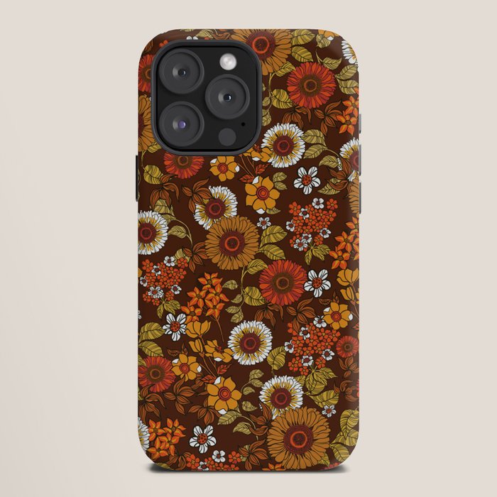 70s retro ditzy flowers, boho, browns, orange, hippie iPhone Case