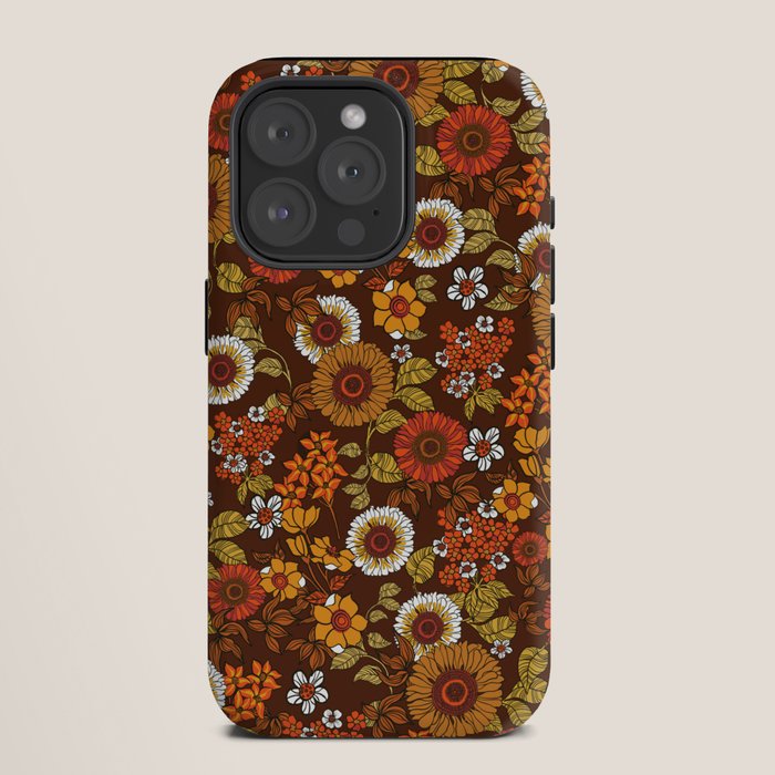 70s retro ditzy flowers, boho, browns, orange, hippie iPhone Case