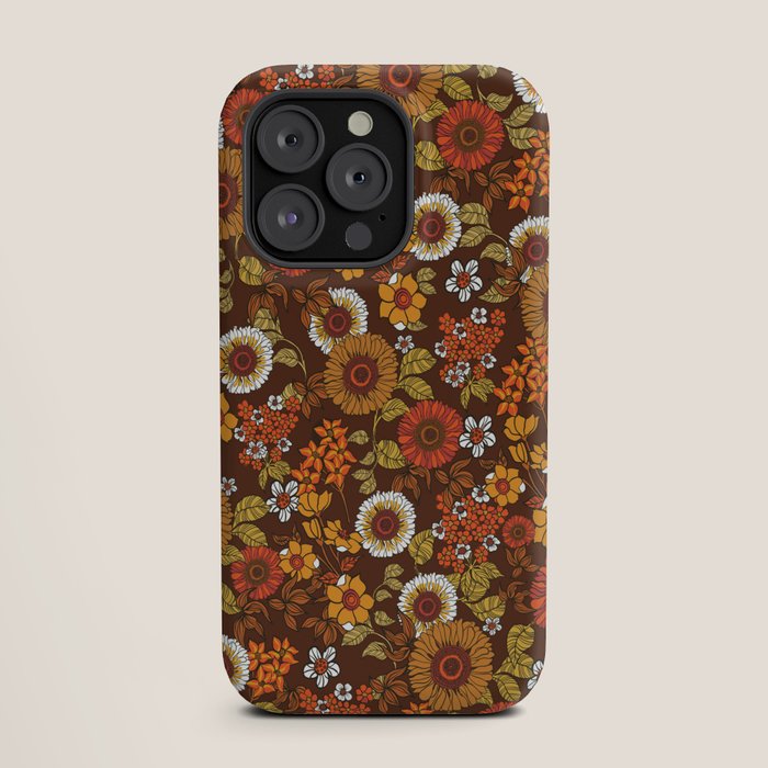 70s retro ditzy flowers, boho, browns, orange, hippie iPhone Case