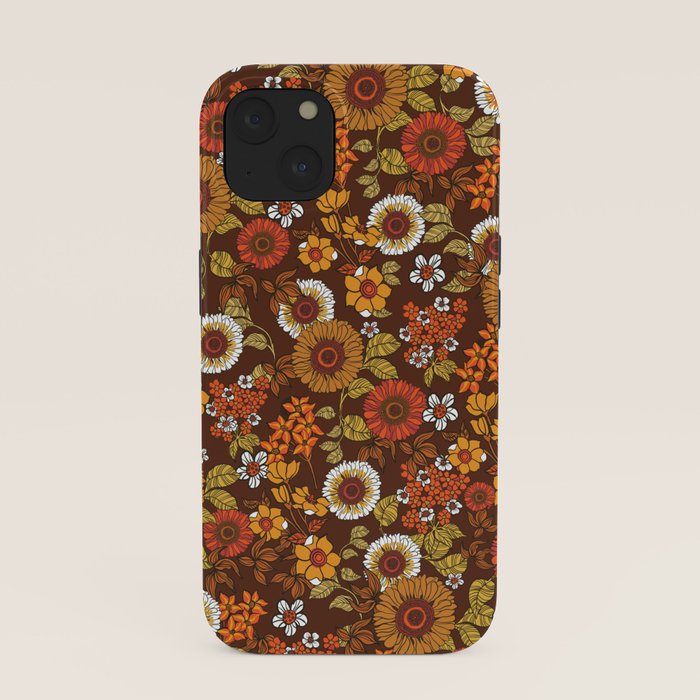 70s retro ditzy flowers, boho, browns, orange, hippie iPhone Case