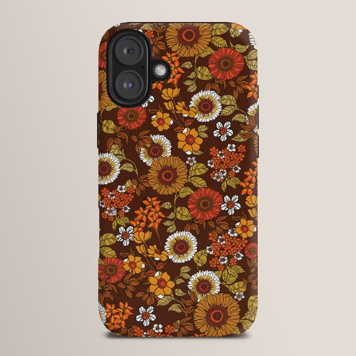 70s retro ditzy flowers, boho, browns, orange, hippie iPhone Case