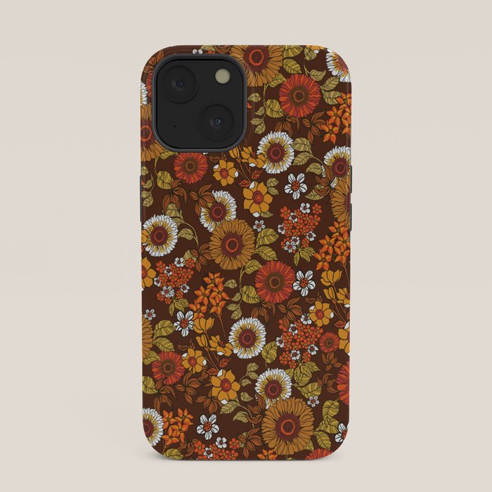70s retro ditzy flowers, boho, browns, orange, hippie iPhone Case