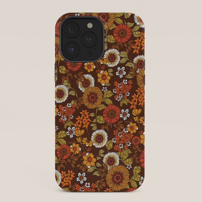 70s retro ditzy flowers, boho, browns, orange, hippie iPhone Case