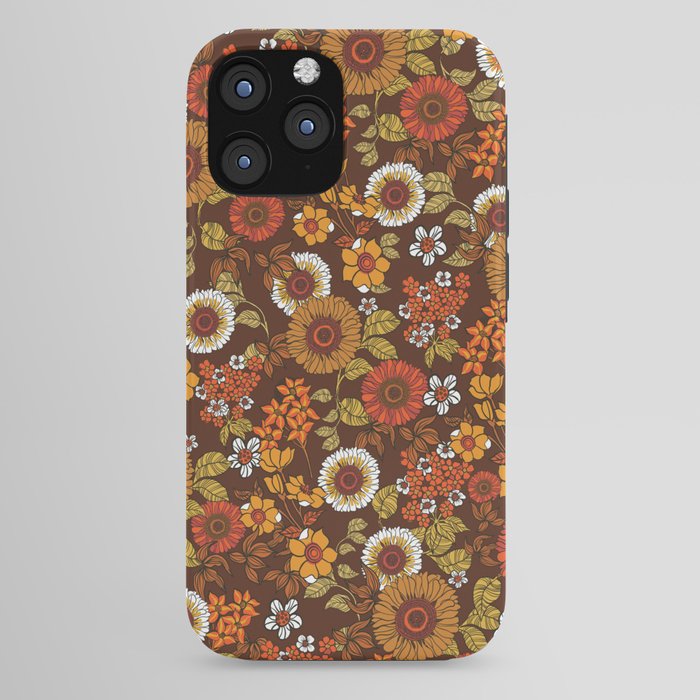 70s retro ditzy flowers, boho, browns, orange, hippie iPhone Case