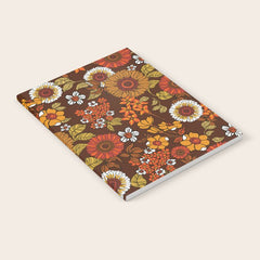 70s retro ditzy flowers, boho, browns, orange, hippie Notebook