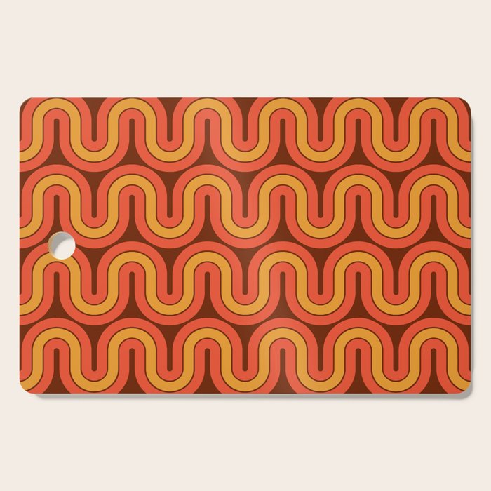 70s Retro Vintage Style Geometric Pattern Autumn Brown Orange and Yellow Cutting Board