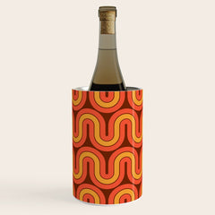 70s Retro Vintage Style Geometric Pattern Autumn Brown Orange and Yellow Wine Chiller