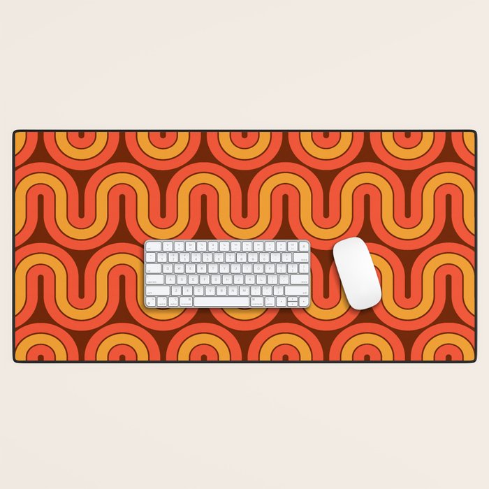 70s Retro Vintage Style Geometric Pattern Autumn Brown Orange and Yellow Desk Mat