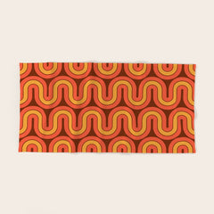 70s Retro Vintage Style Geometric Pattern Autumn Brown Orange and Yellow Bath Towel
