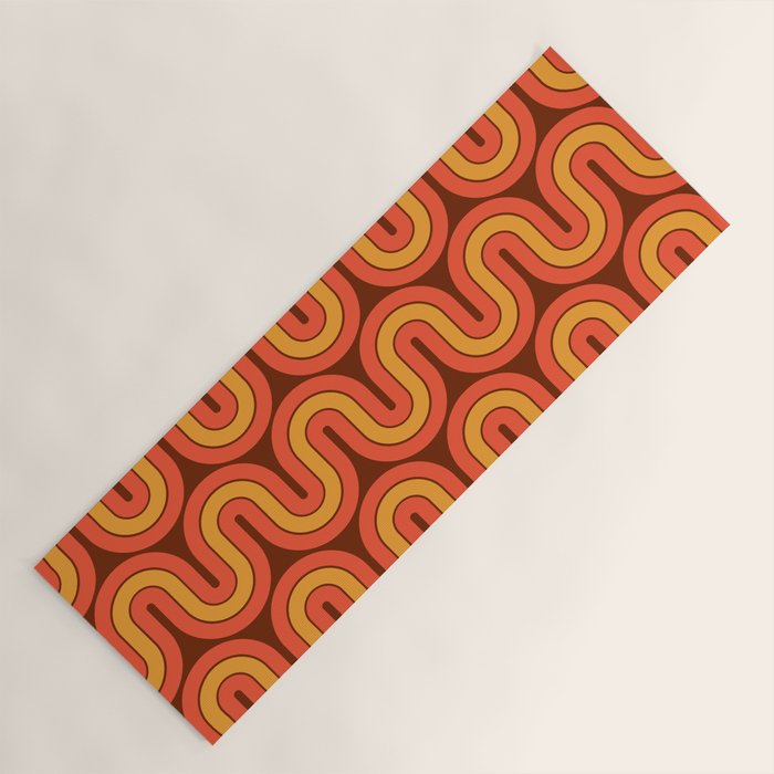 70s Retro Vintage Style Geometric Pattern Autumn Brown Orange and Yellow Yoga Mat