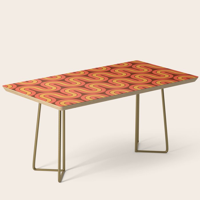 70s Retro Vintage Style Geometric Pattern Autumn Brown Orange and Yellow Coffee Table