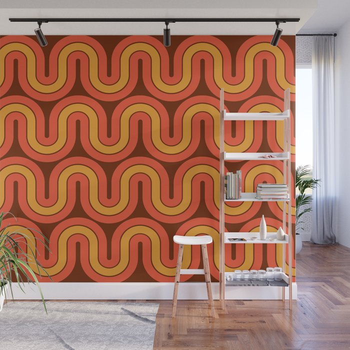 70s Retro Vintage Style Geometric Pattern Autumn Brown Orange and Yellow Wall Mural