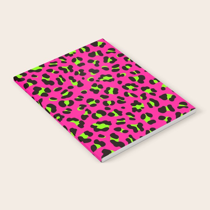 80s Neon Pink and Lime Green Leopard Notebook